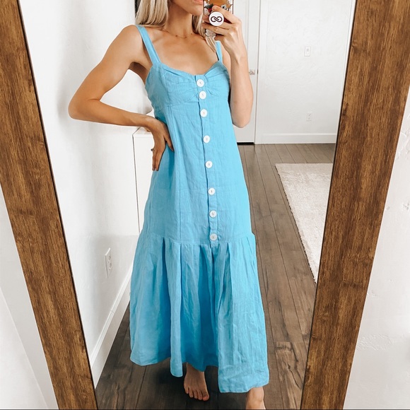 Free People Dresses & Skirts - Free People | Blue 100% Linen Button Maxi Dress
